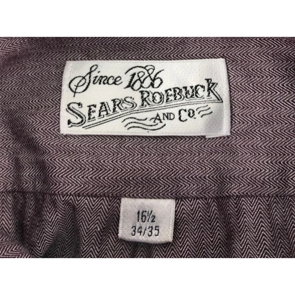 Sears Roebuck Mens 16 1/2 - 34/35 Shirt Herringbone Single Needle Vintage EUC